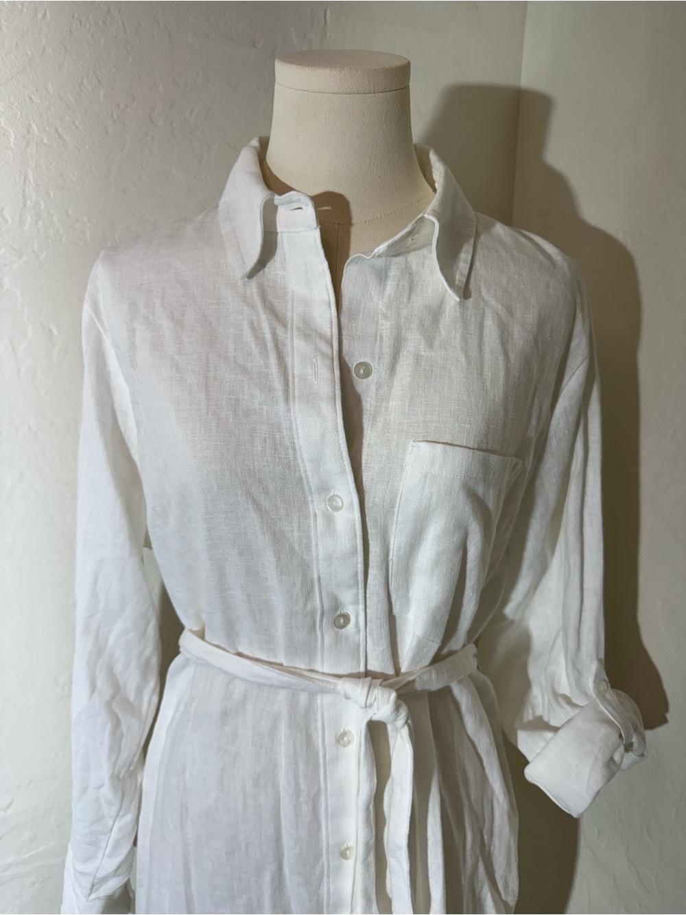 NWT Abercrombie & Fitch White Linen Blend Midi Shirt Dress Size M - Picture 6 of 11